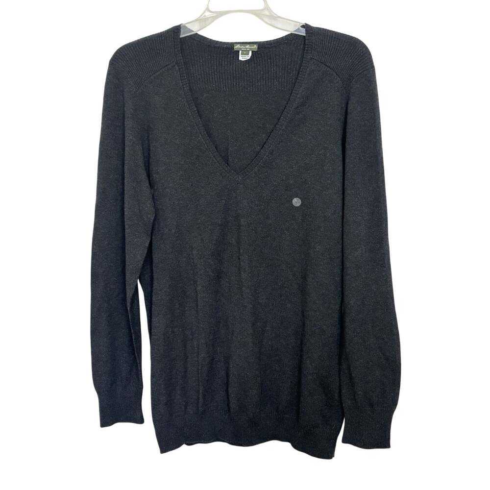 NWOT Eddie Bauer Cashmere Blend Dark Gray Sweater Size Large Classic Old Money